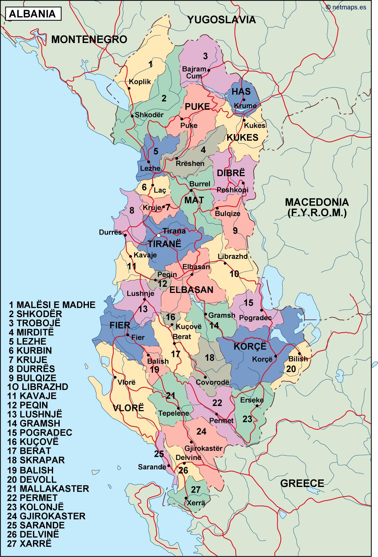 Albania political eps map vector