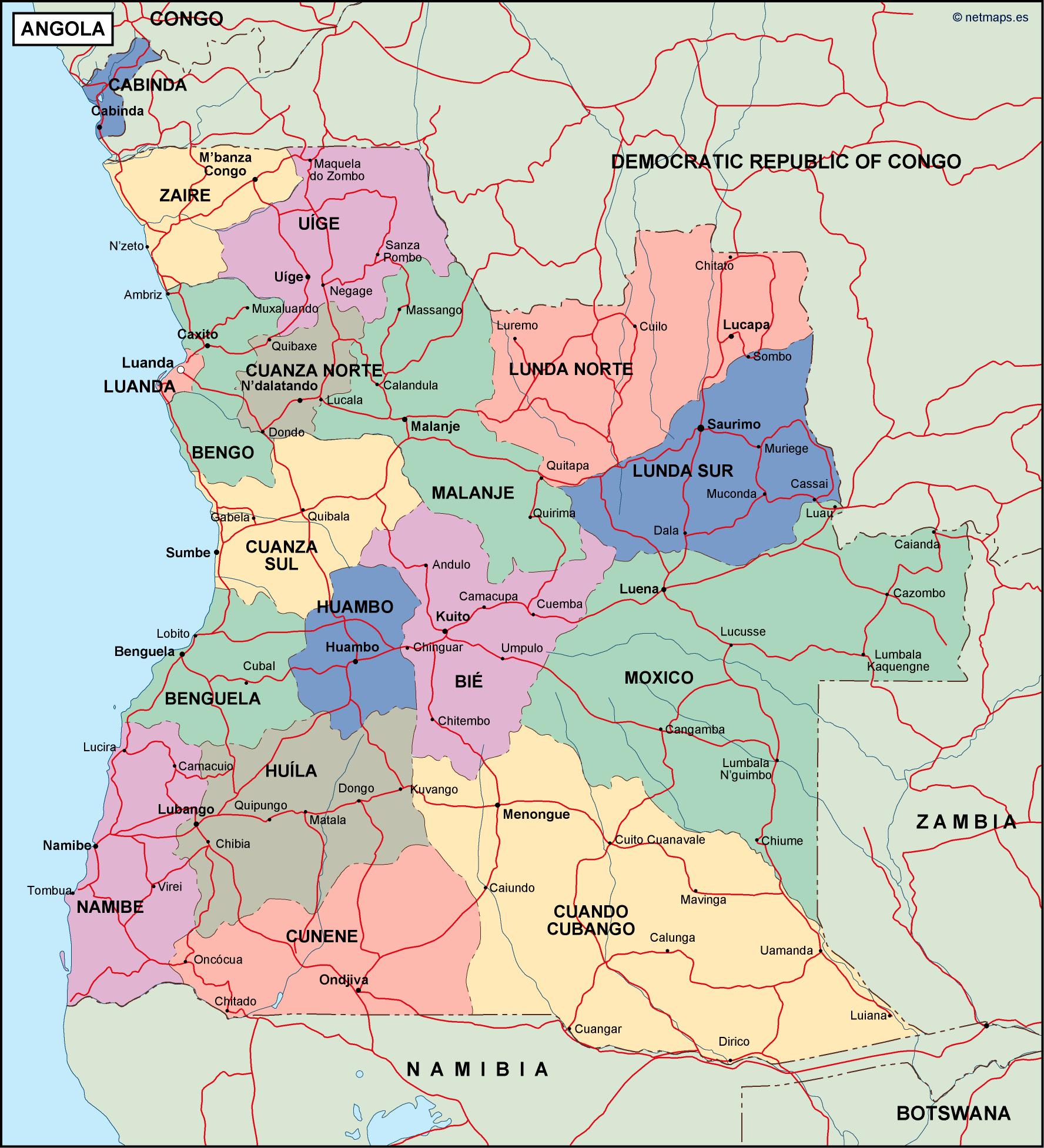 Angola political eps map vector
