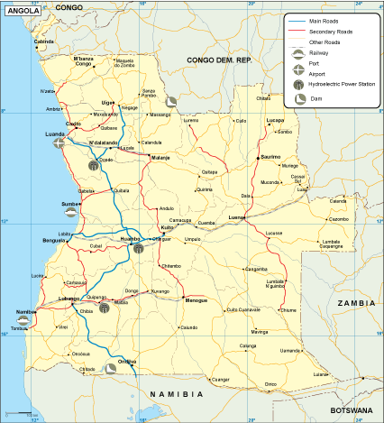 Angola transportation eps map vector