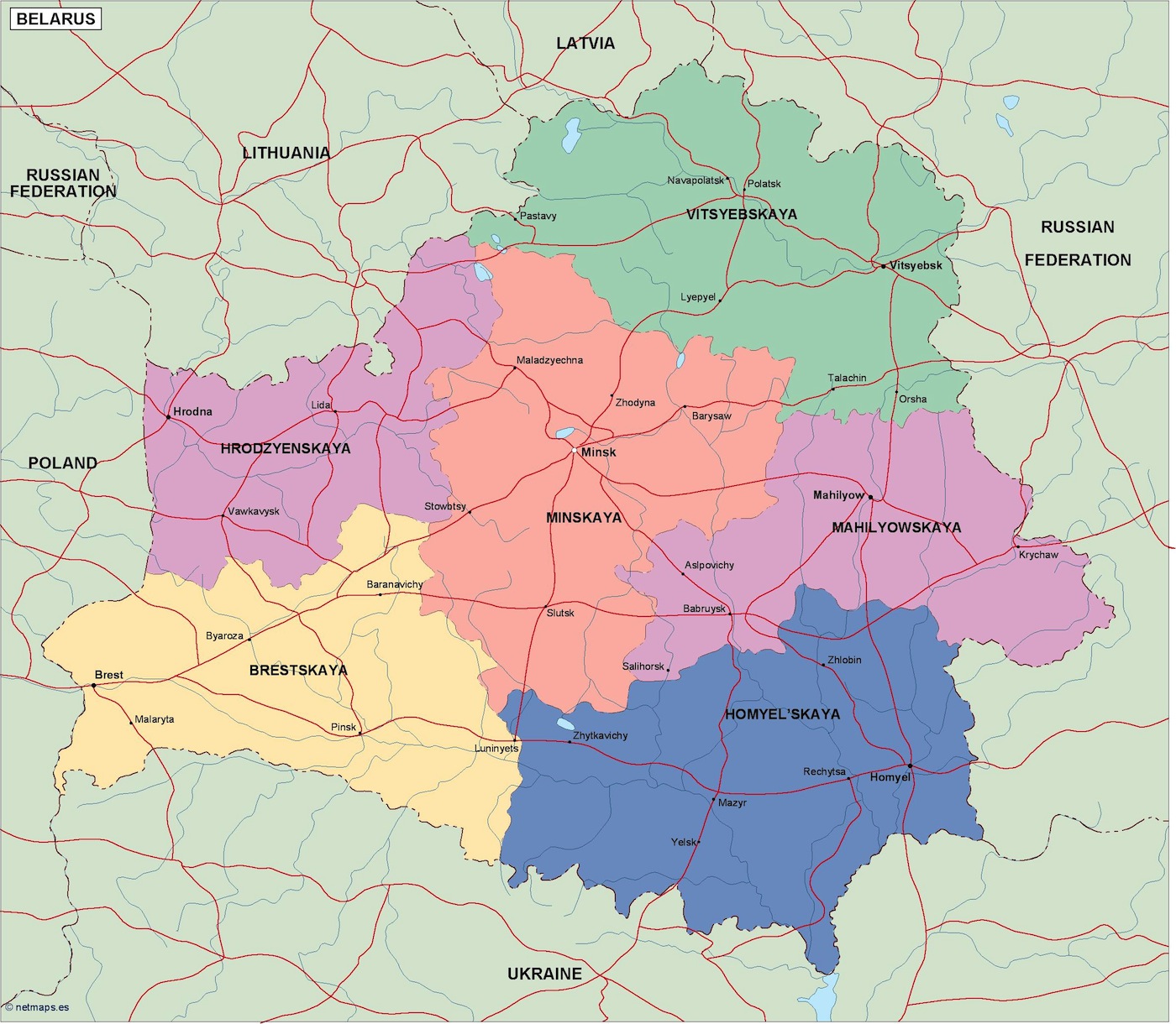 Belarus political eps map vector