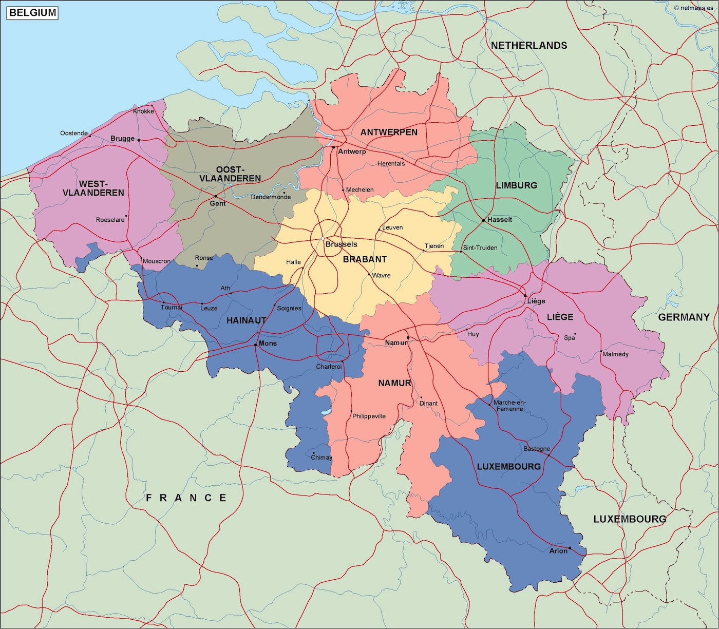 Belgium political eps map vector