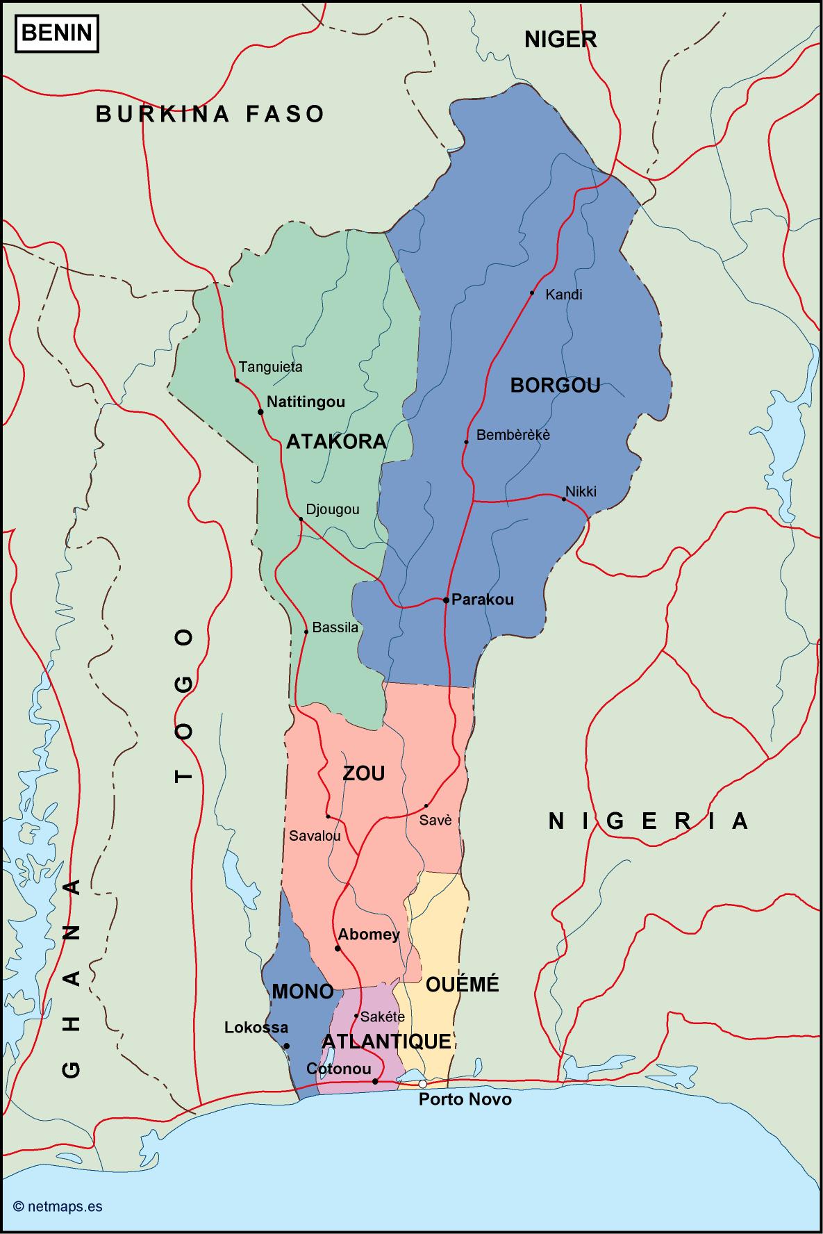 Benin political eps map vector