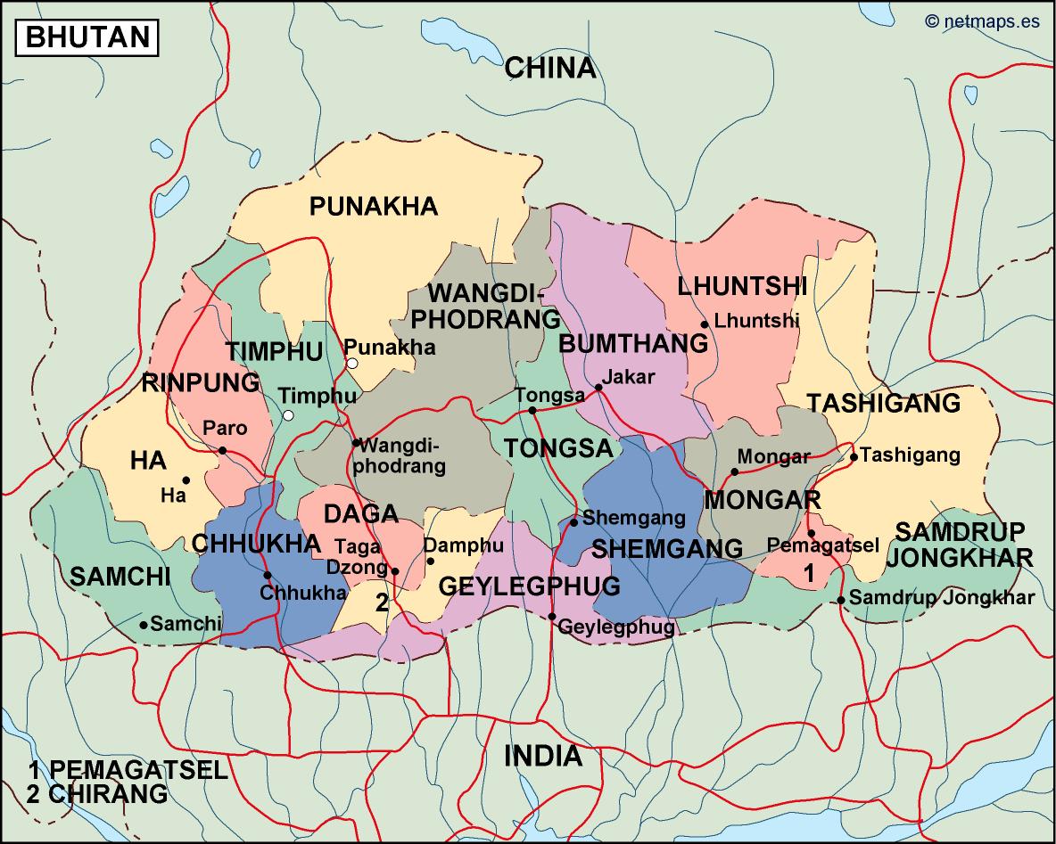 Bhutan political eps map vector