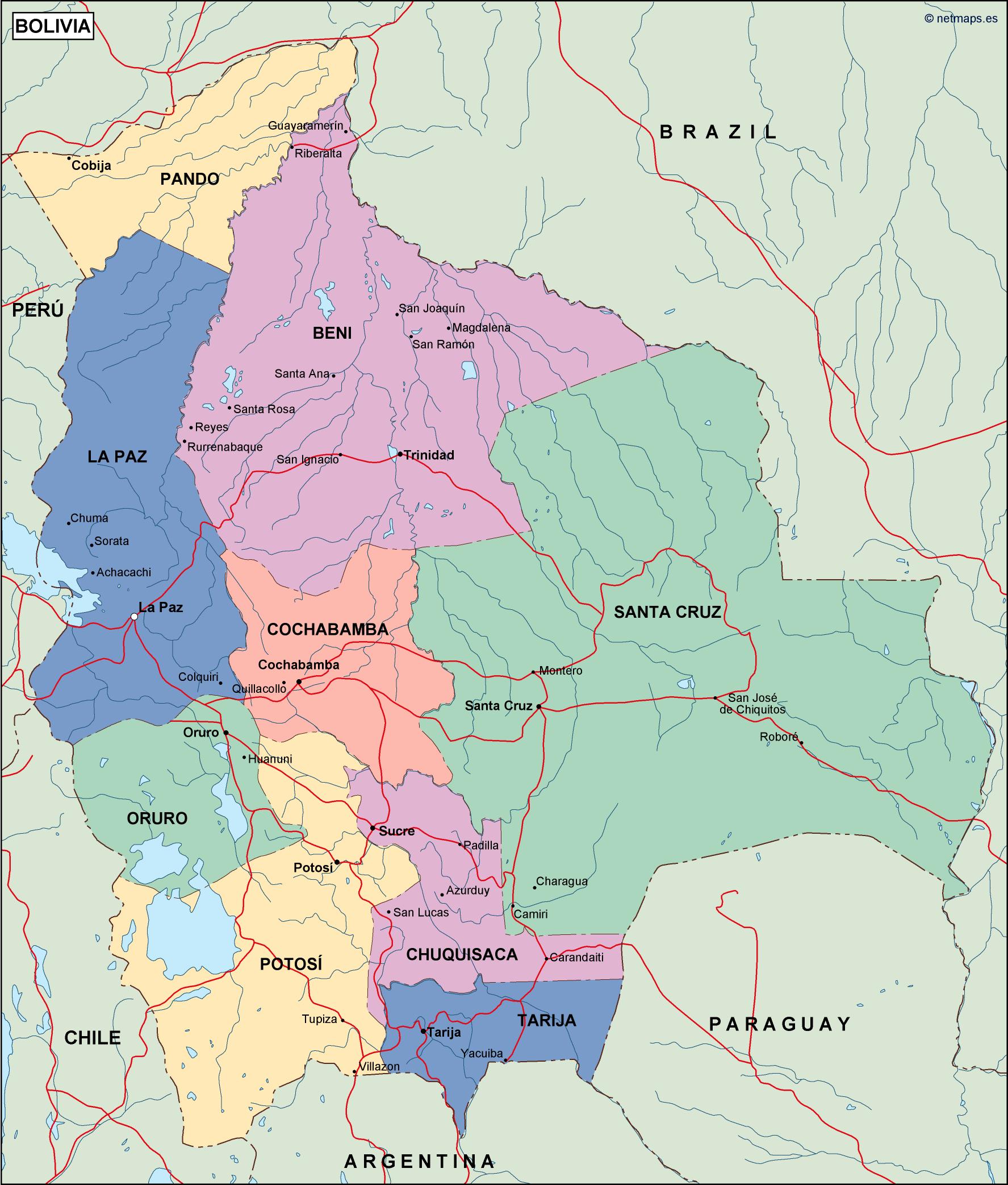 Bolivia political eps map vector
