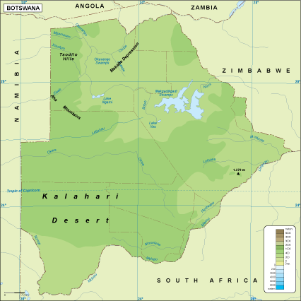 Botswana physical eps map vector