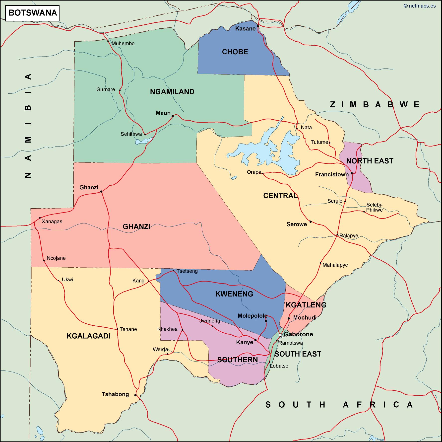 Botswana political eps map vector