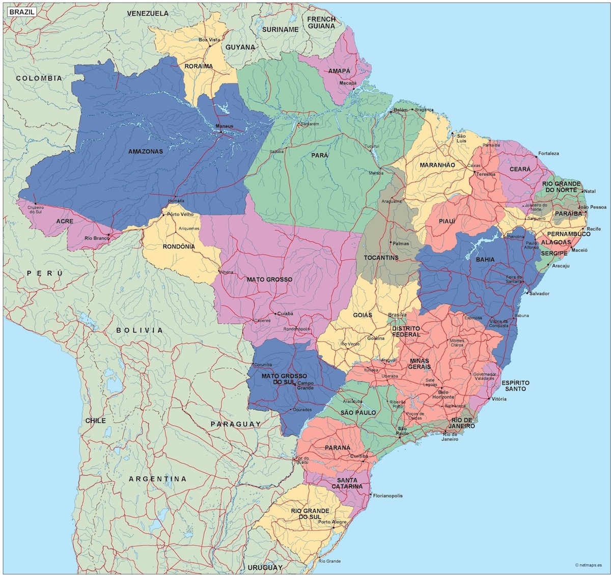 Brazil political eps map vector