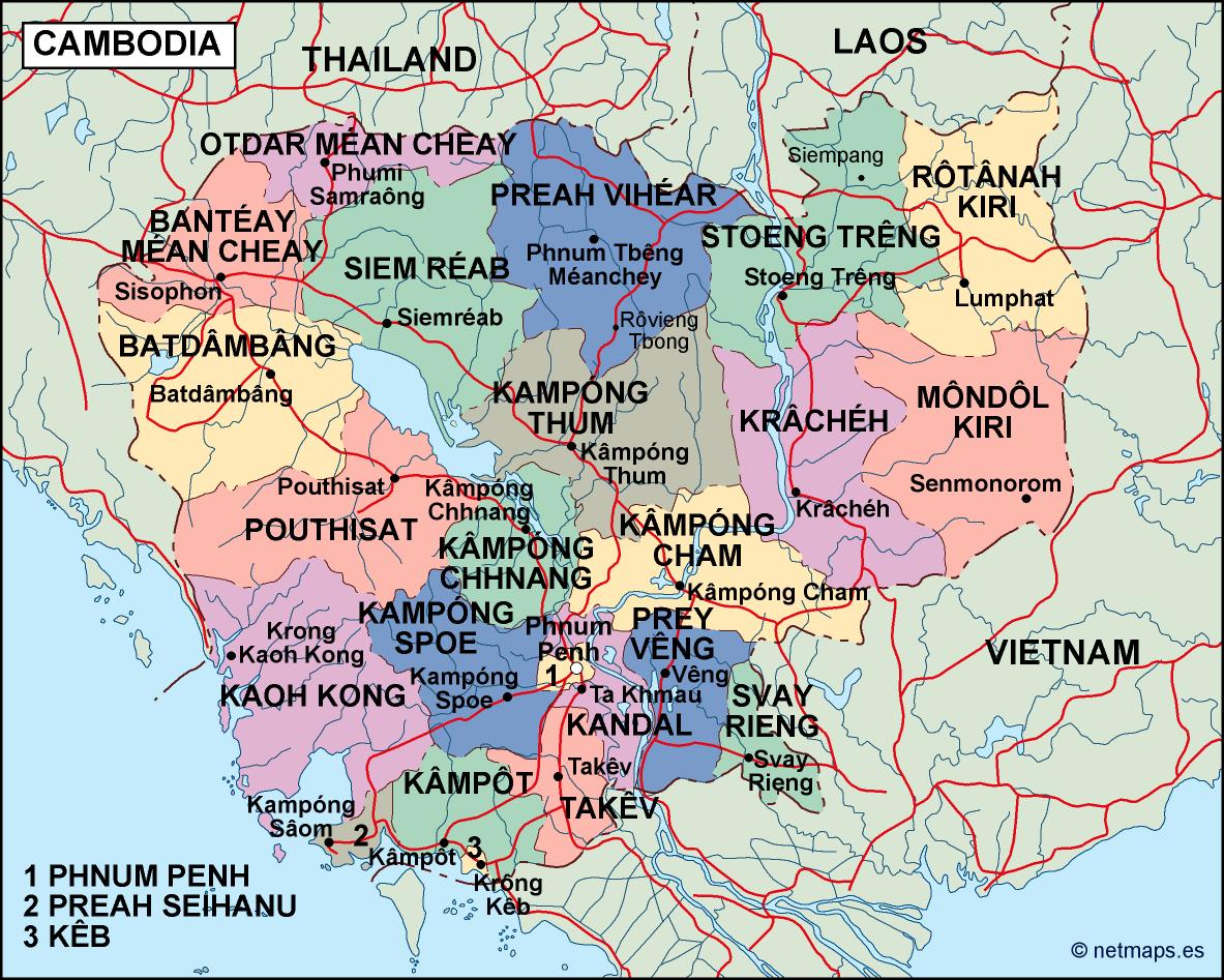 Cambodja political eps map vector
