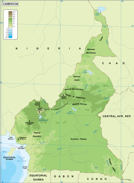 Cameroon physical eps map vector