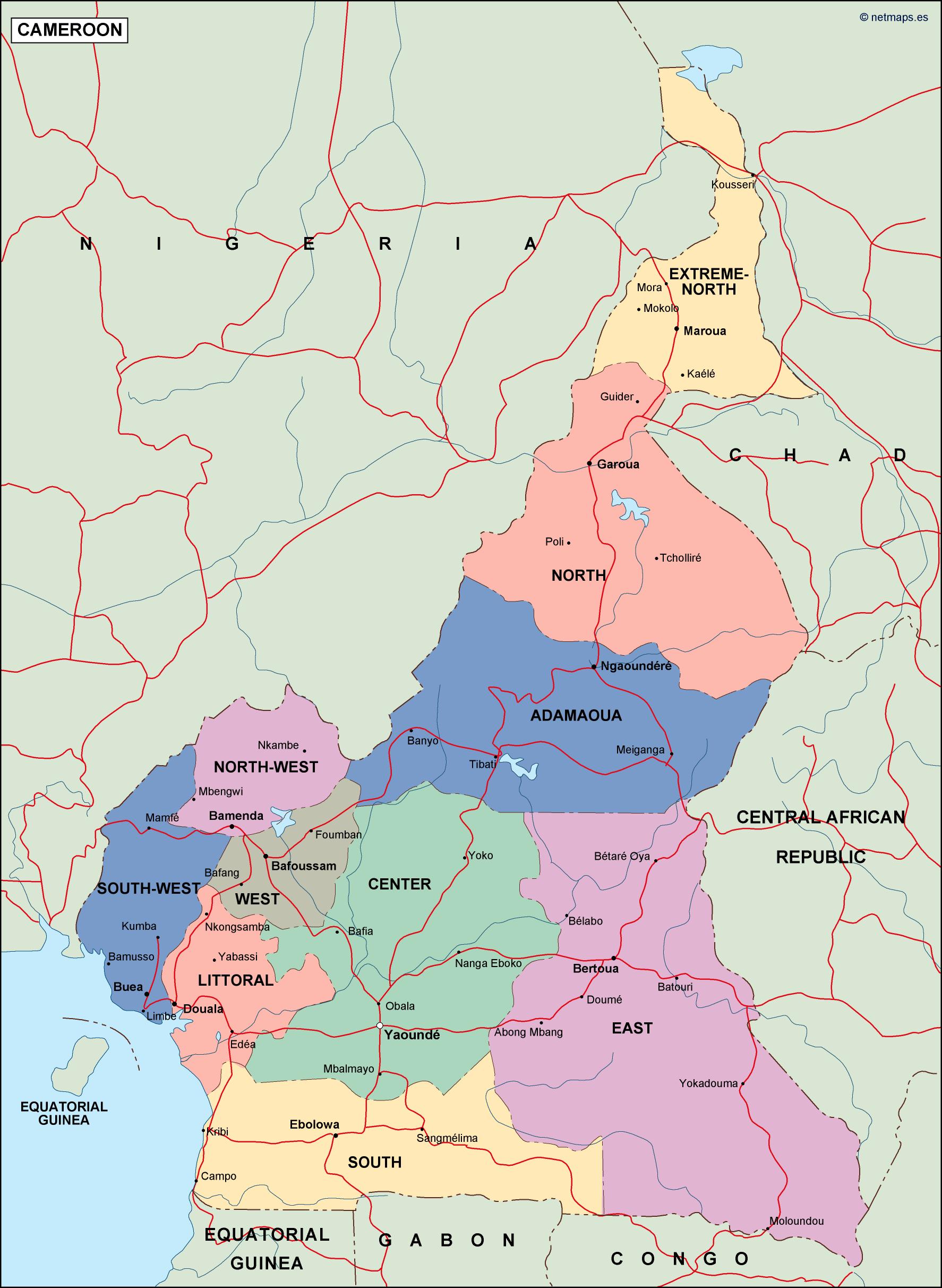 Cameroon political eps map vector