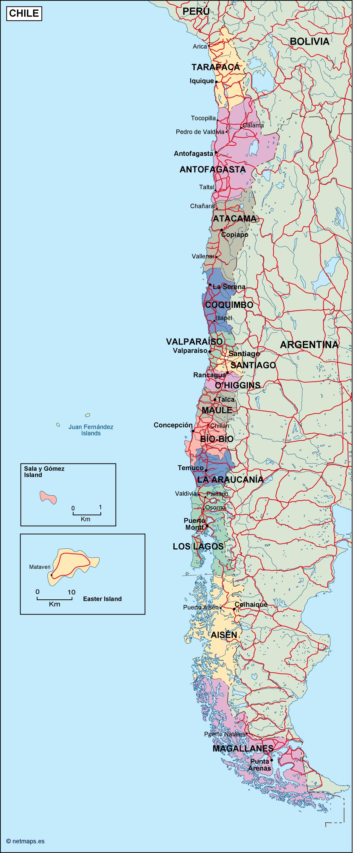 Chile political eps map vector