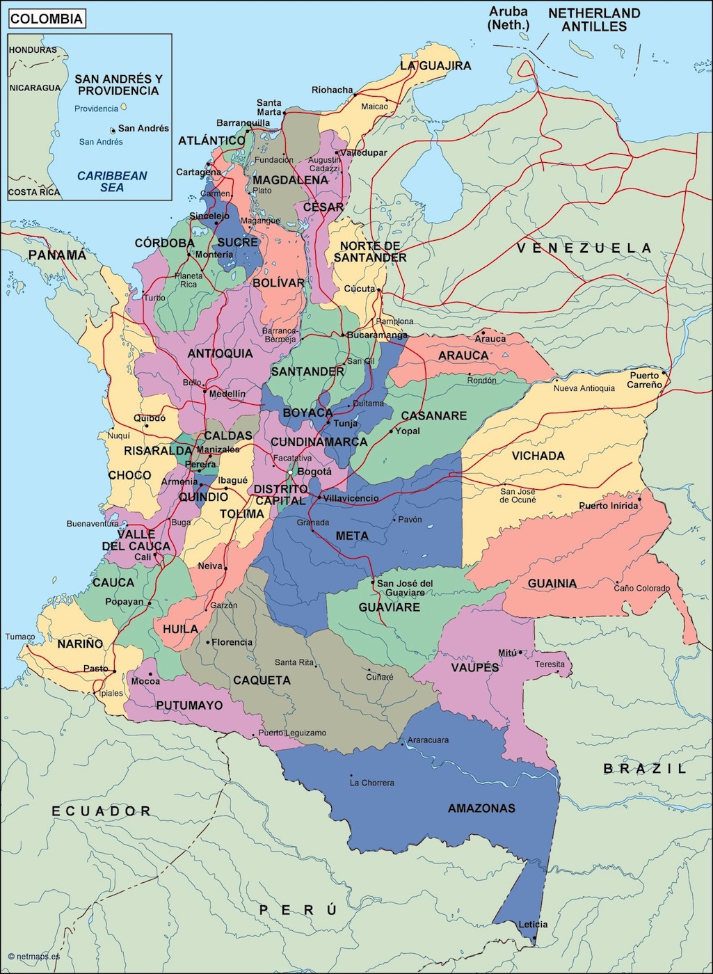 Colombia political eps map vector