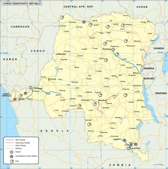 Congo Dem Rep transportation eps map vector