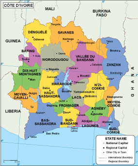 Ivory Coast EPS map vector