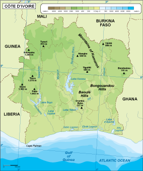 Ivory Coast physical eps map vector
