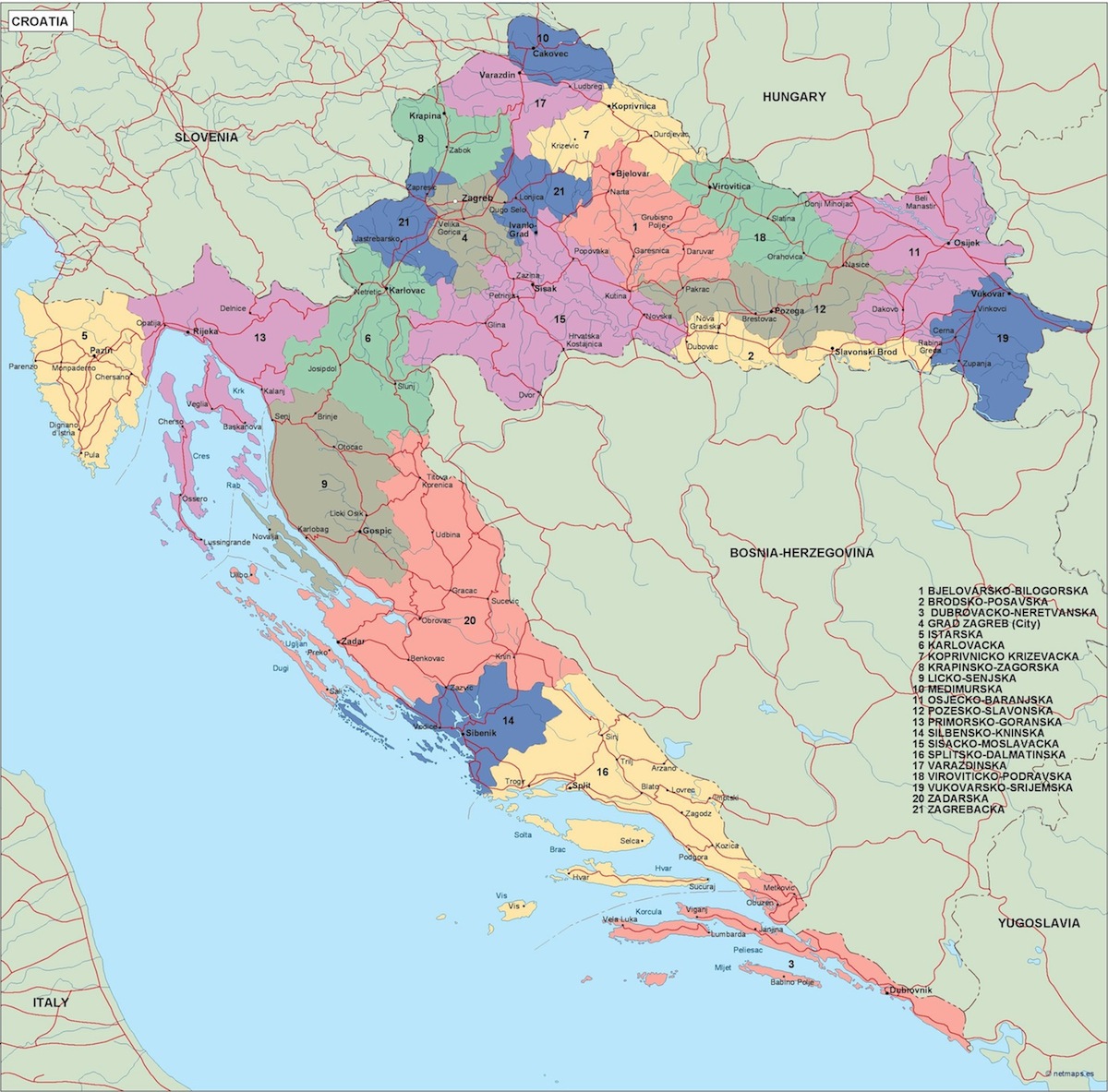 Croatia political eps map vector
