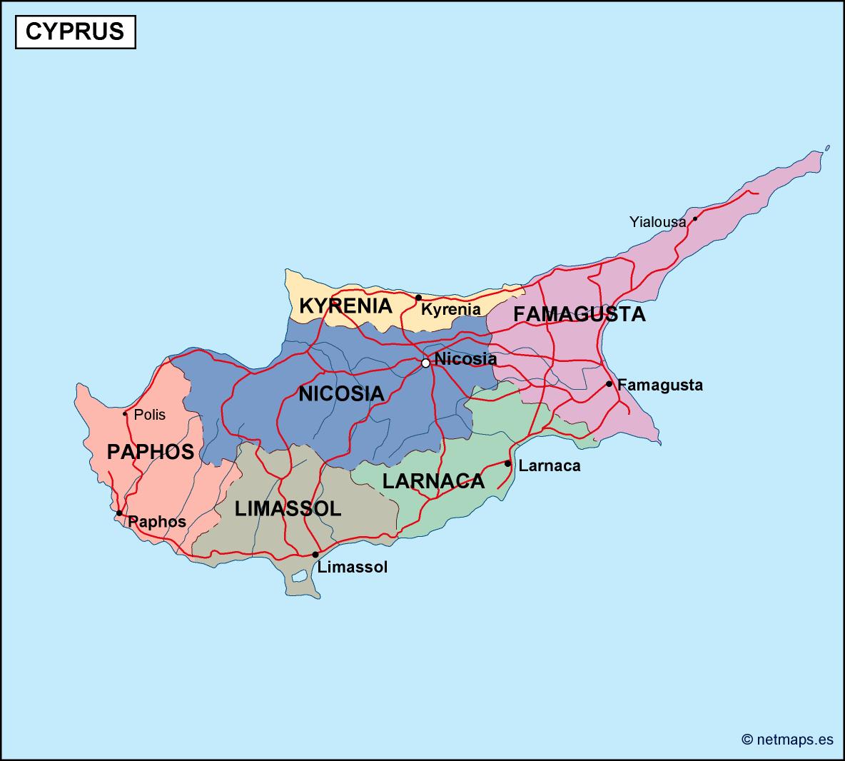 Cyprus political eps map vector