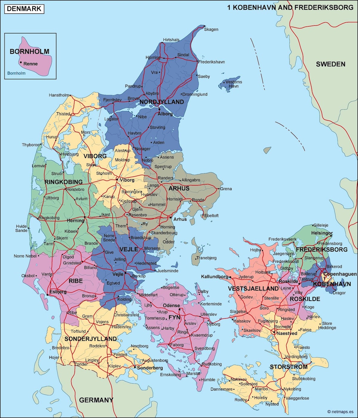 Denmark political eps map vector