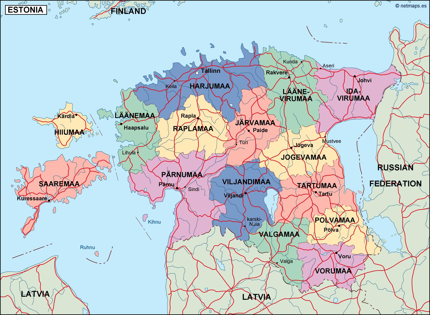 Estonia political eps map vector