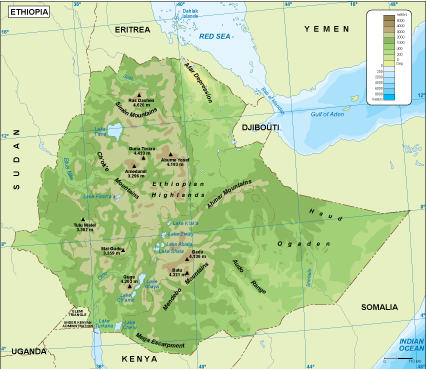 Ethiopia physical eps map vector