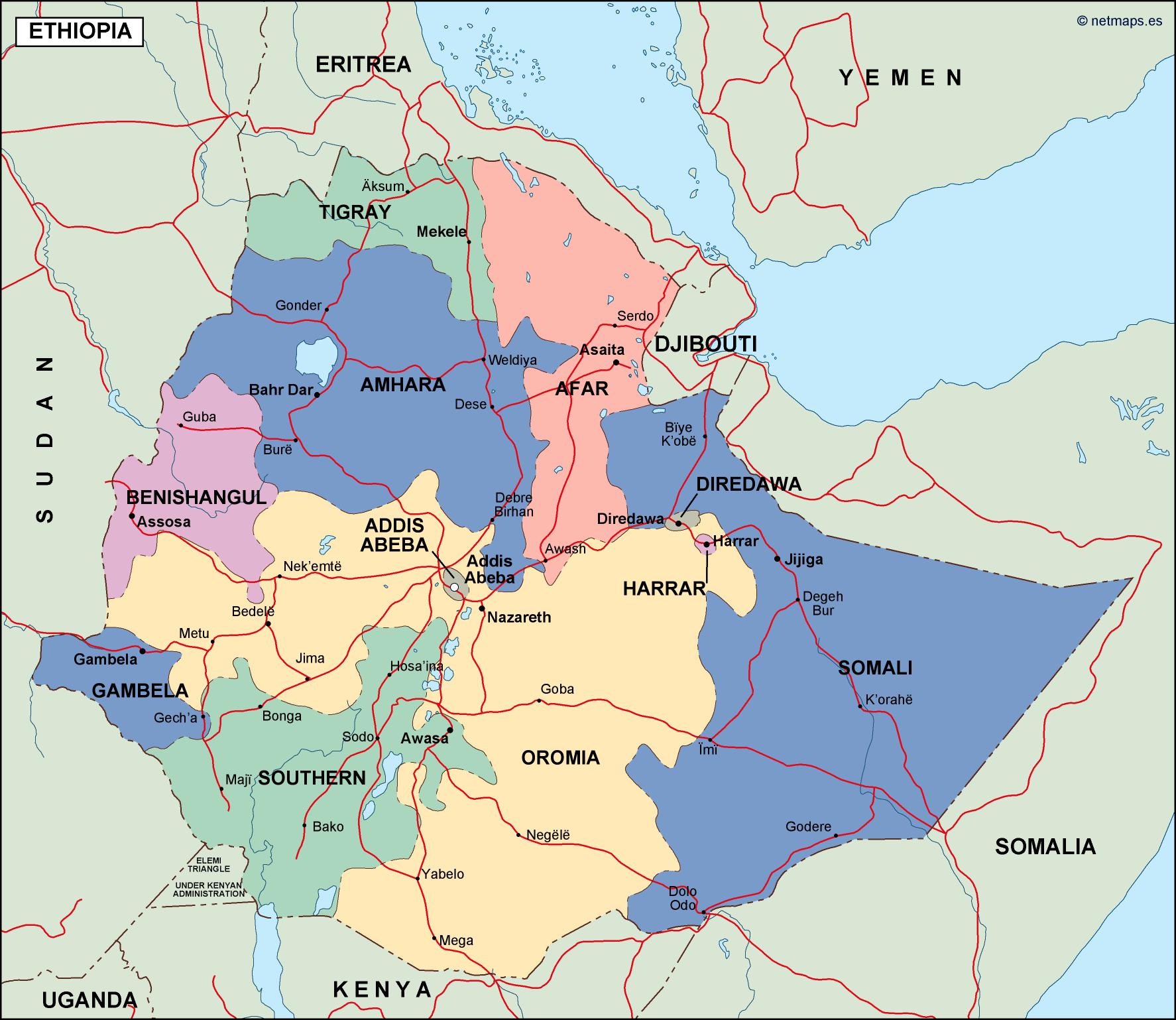 Ethiopia political eps map vector