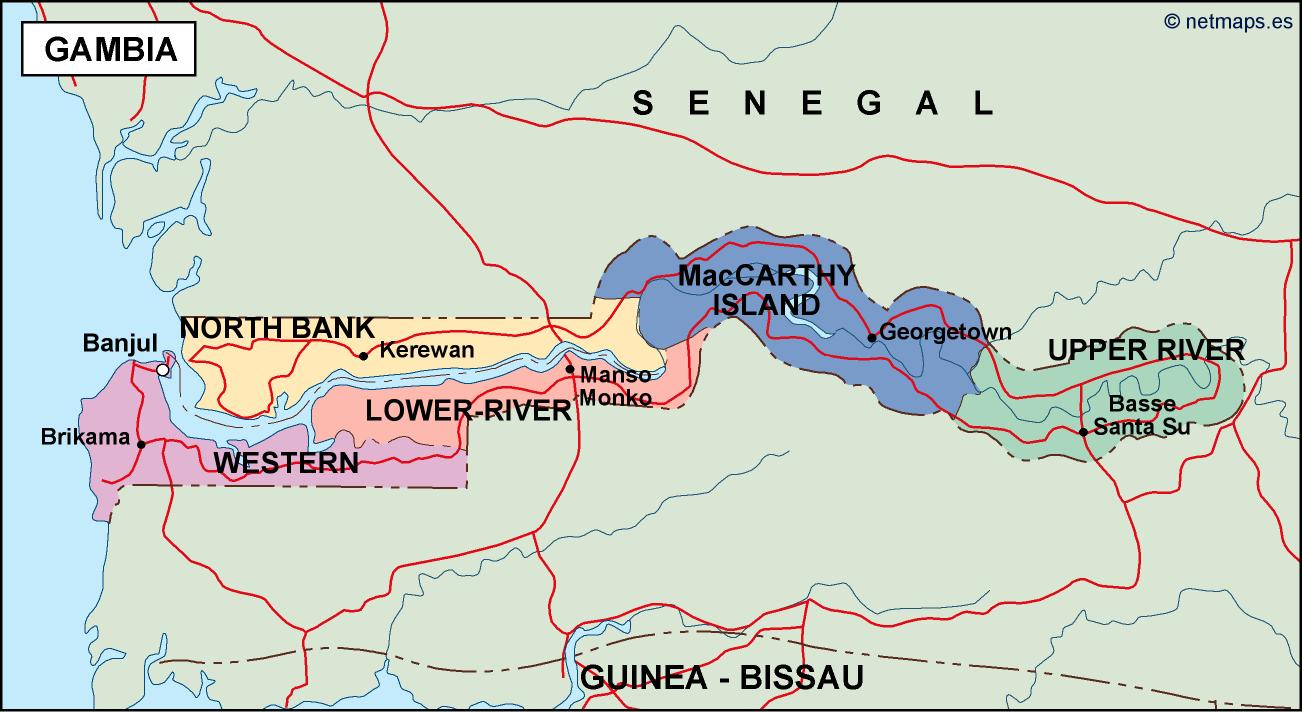 Gambia political eps map vector