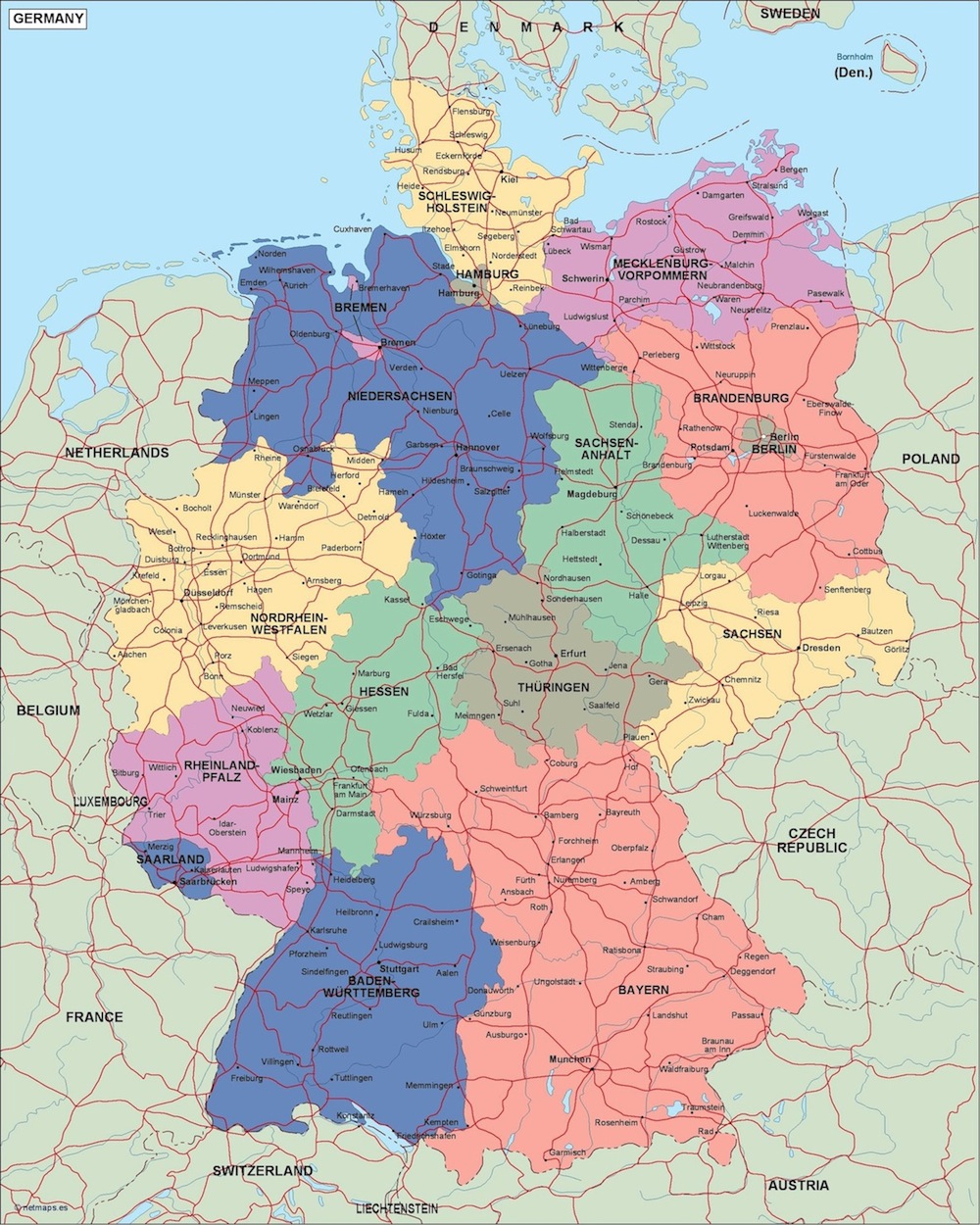 Germany political eps map vector
