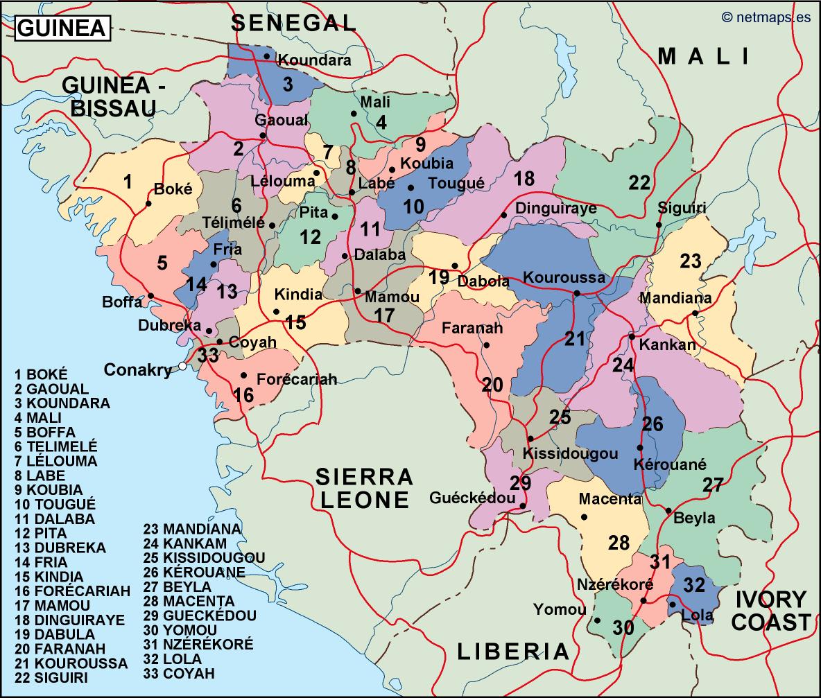 Guinea political eps map vector
