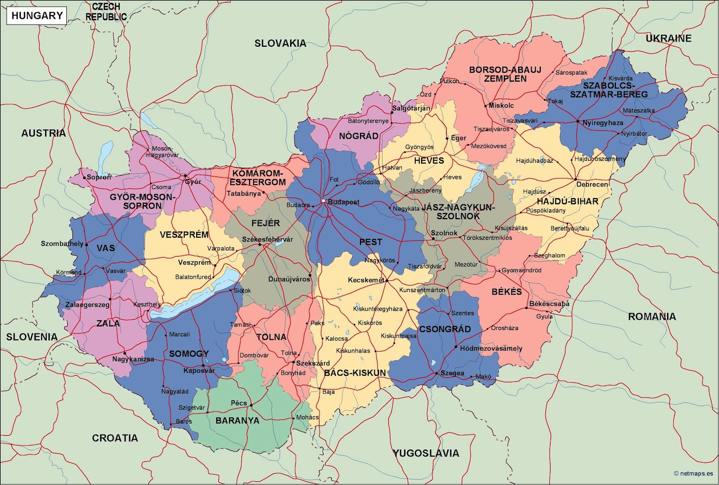 Hungary political eps map vector