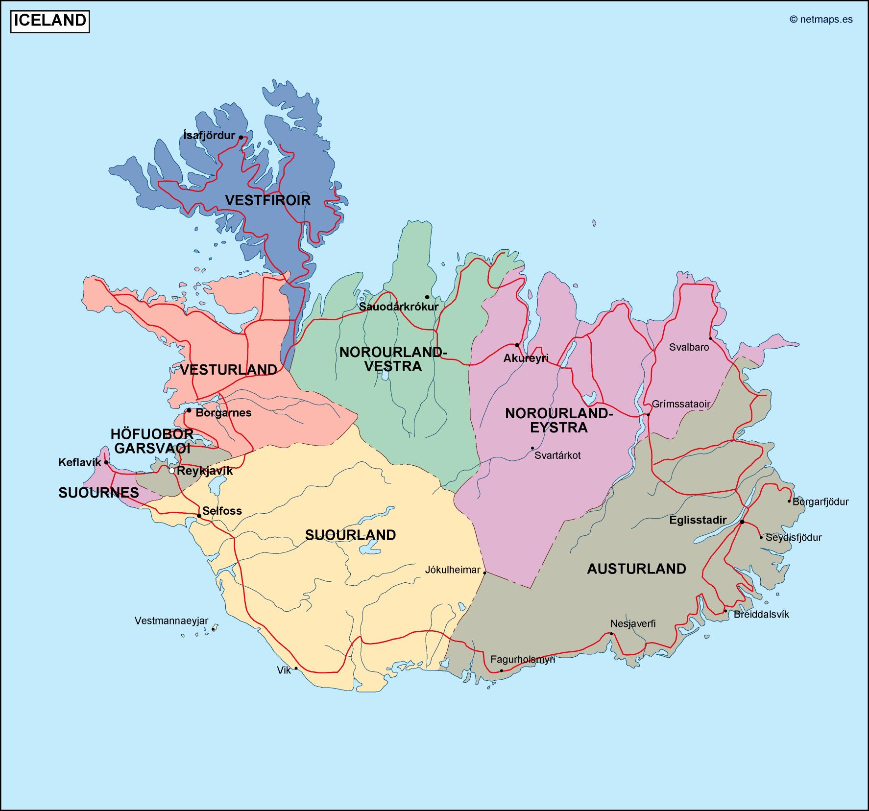 Iceland political eps map vector