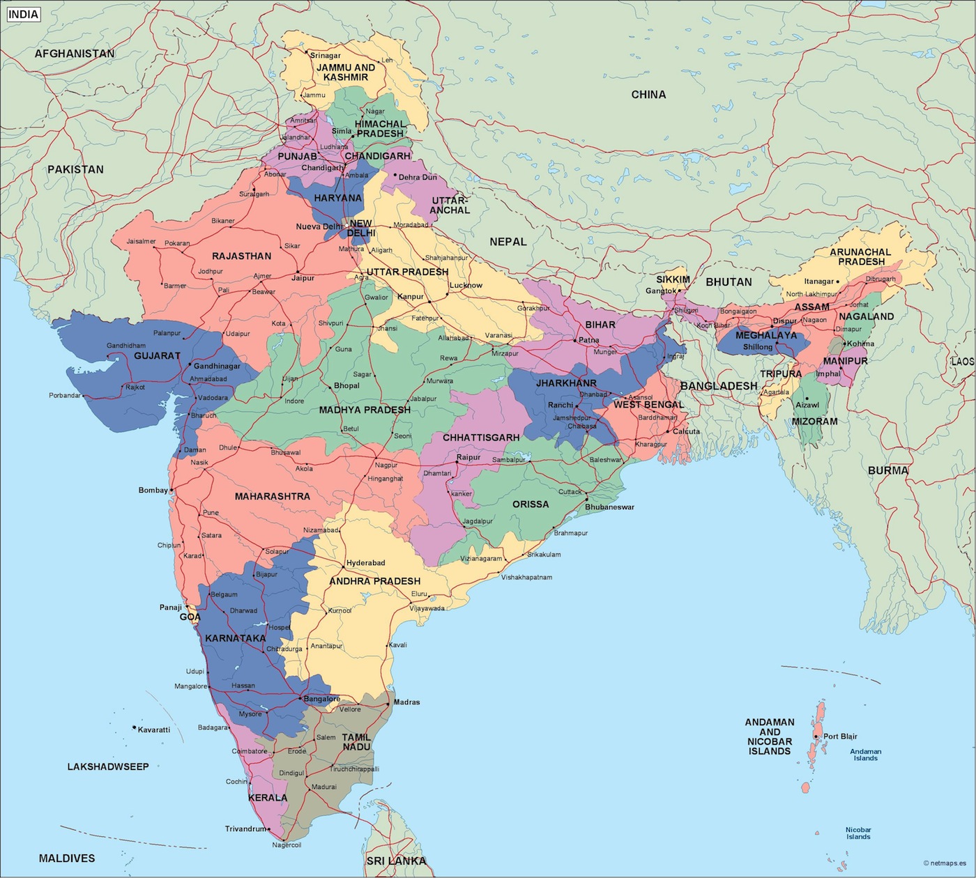 India political eps map vector