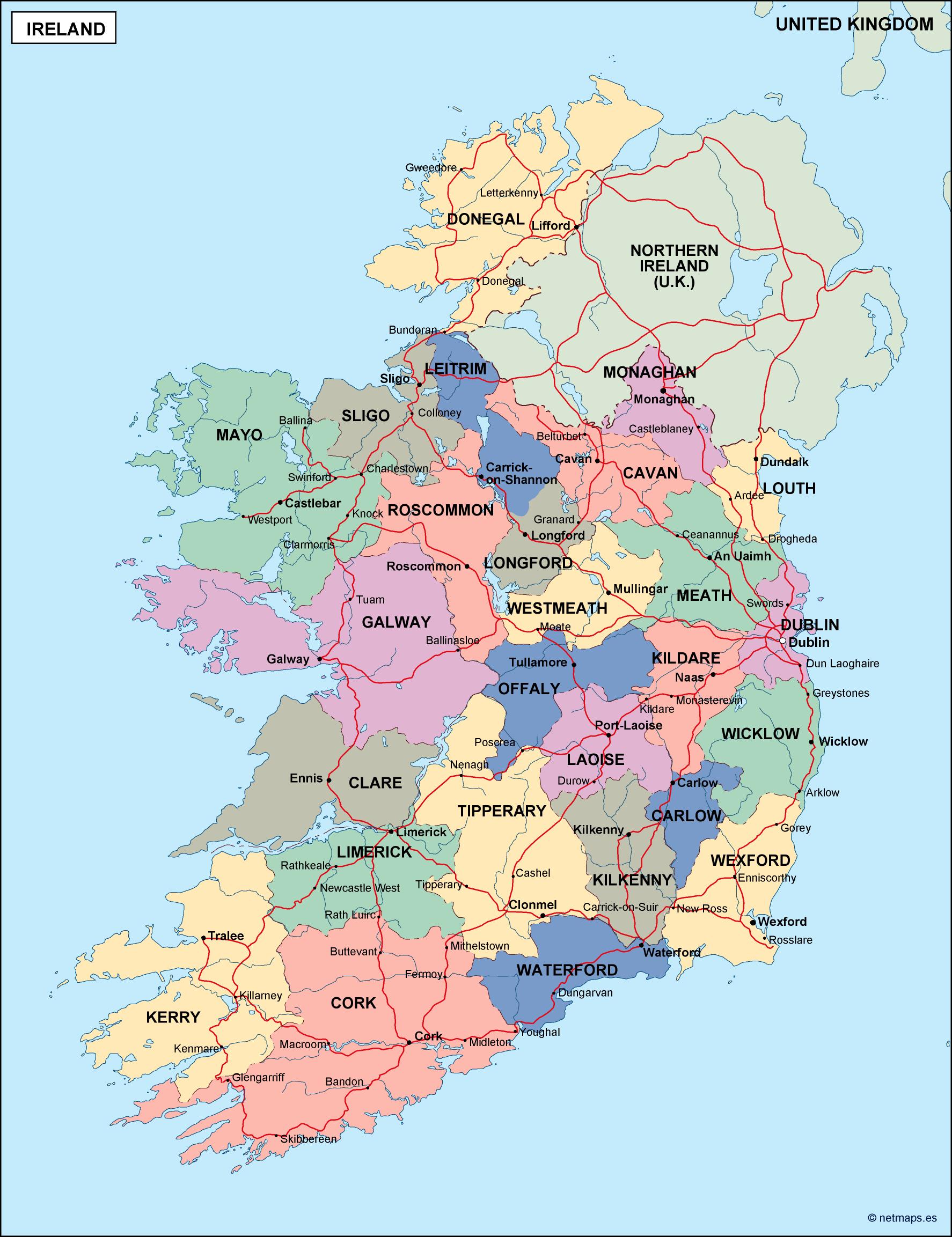 Ireland political eps map vector