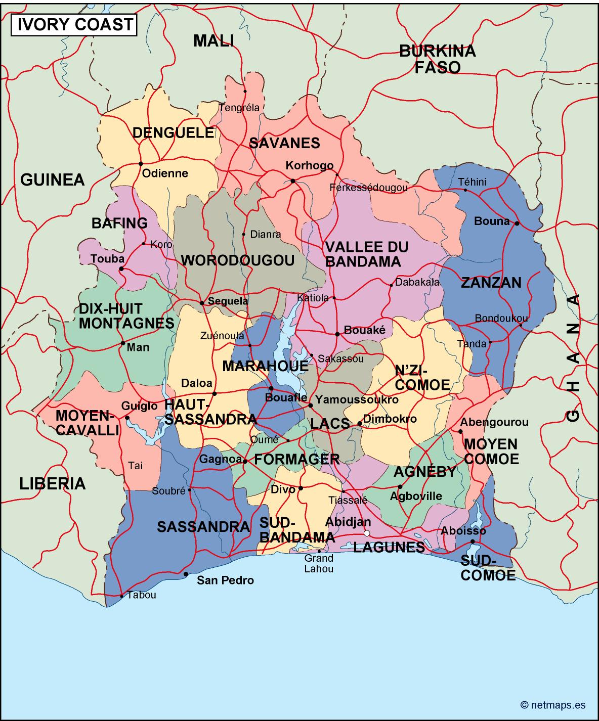 Ivory coast political eps map vector