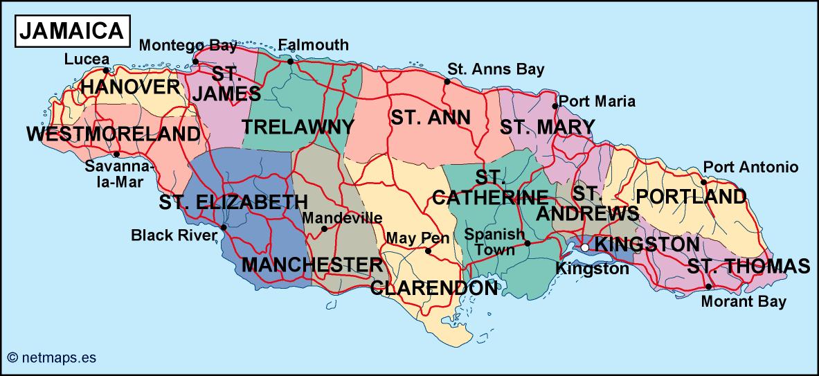 Jamaica political eps map vector