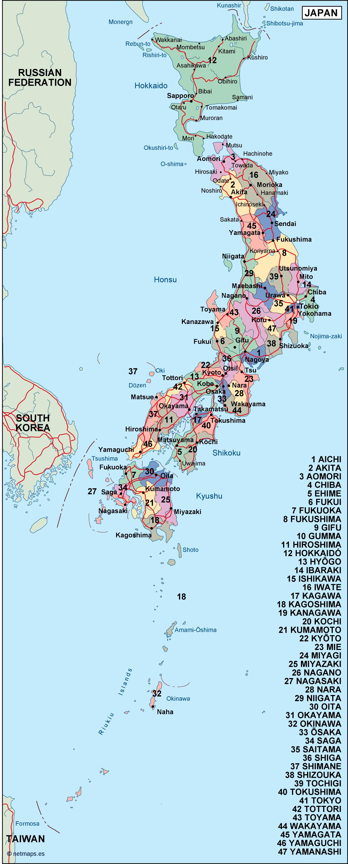 Japan political eps map vector