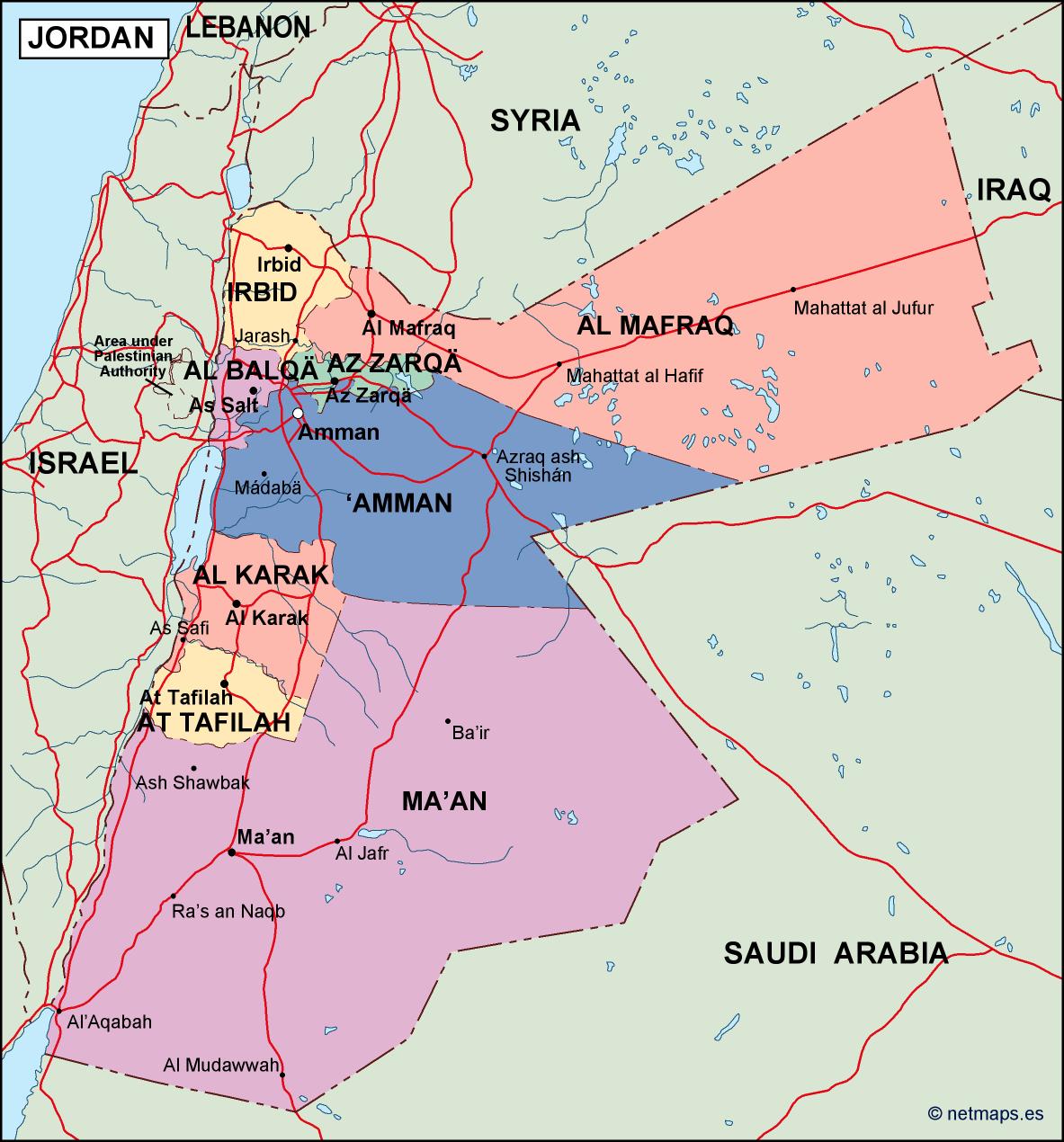 Jordan political eps map vector