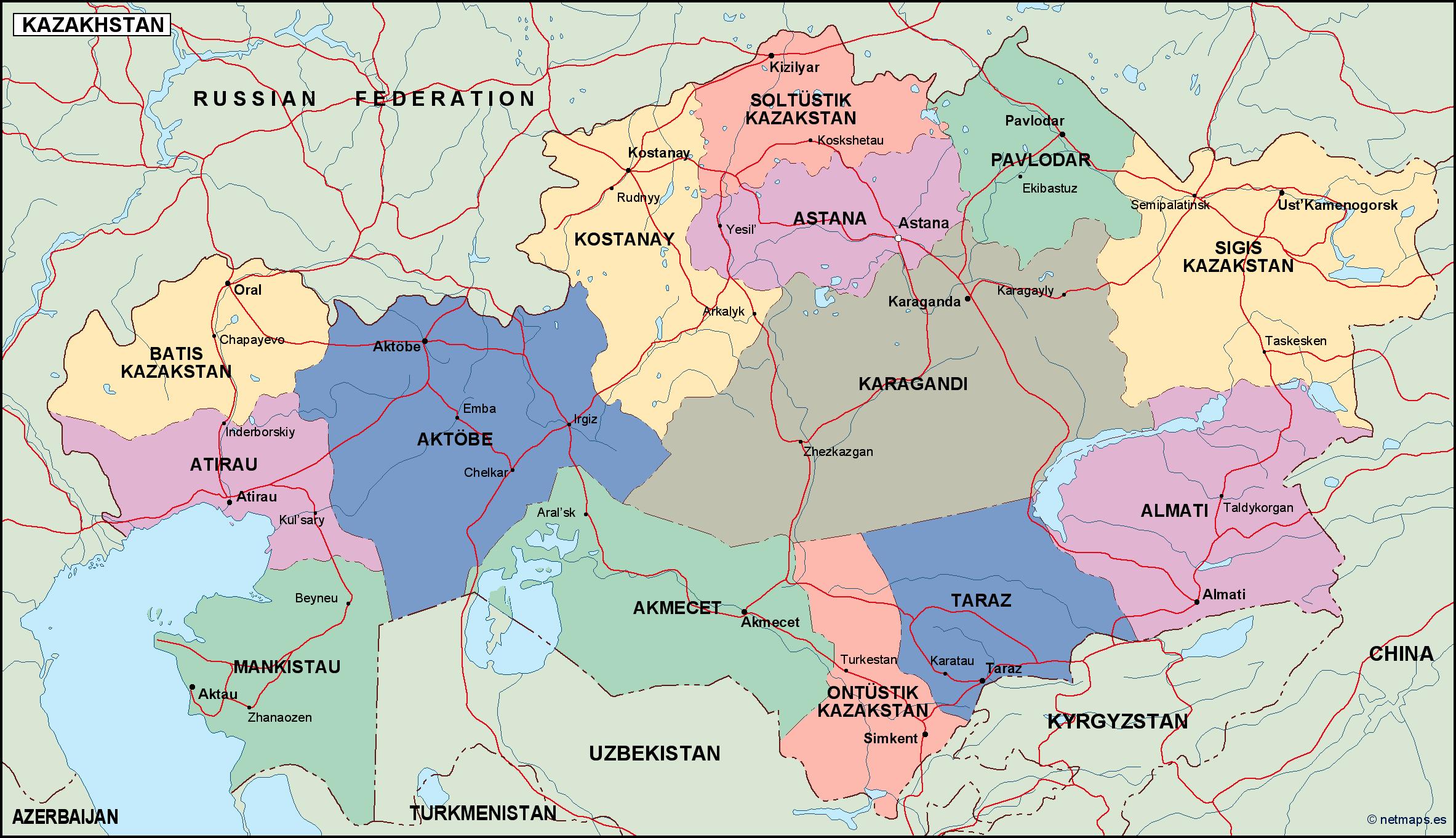 Kazajstan political eps map vector