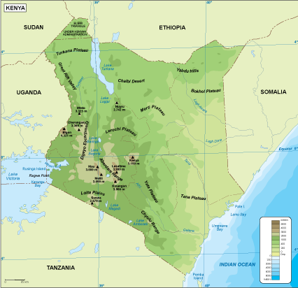 Kenya physical eps map vector