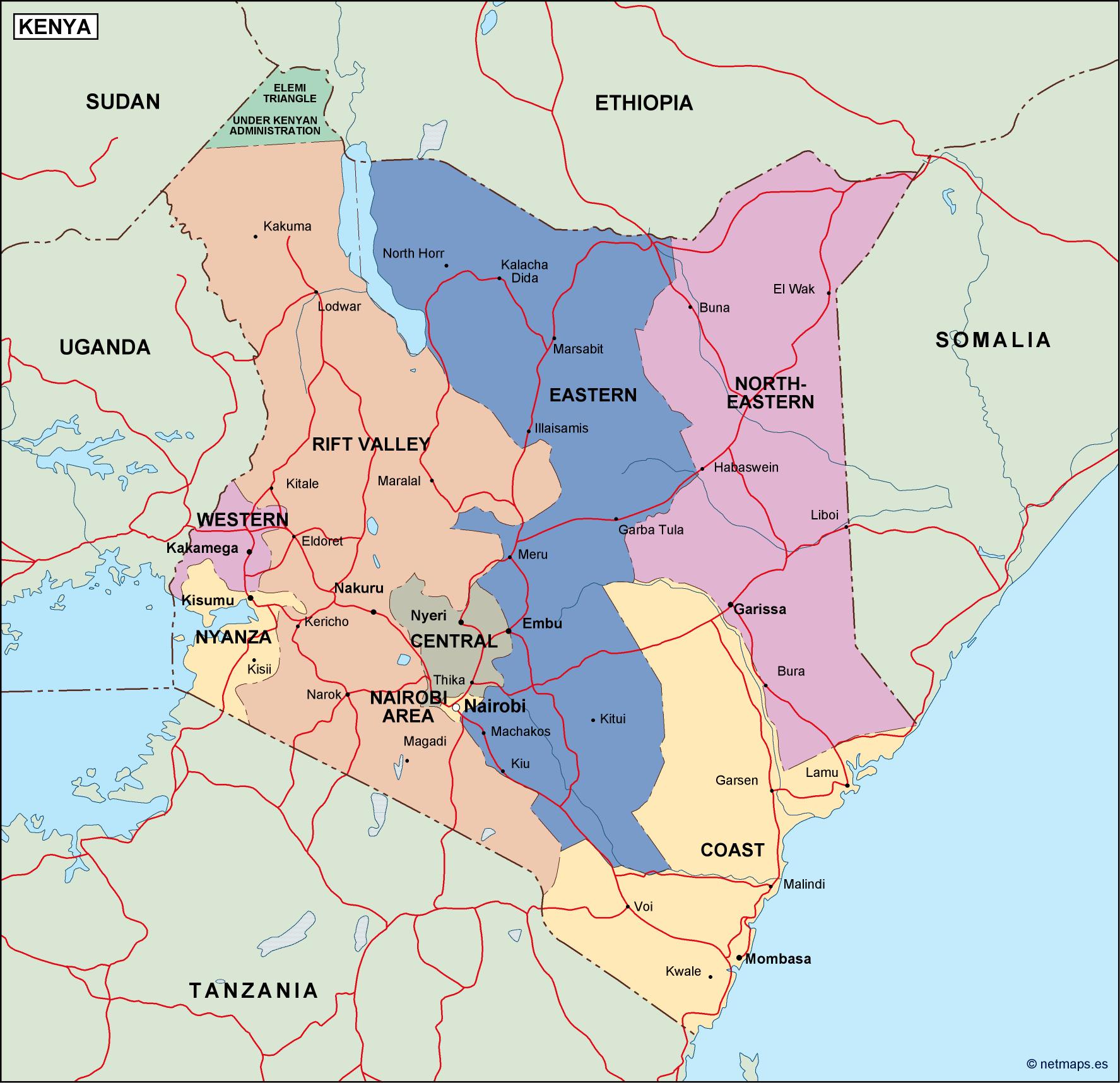 Kenya political eps map vector