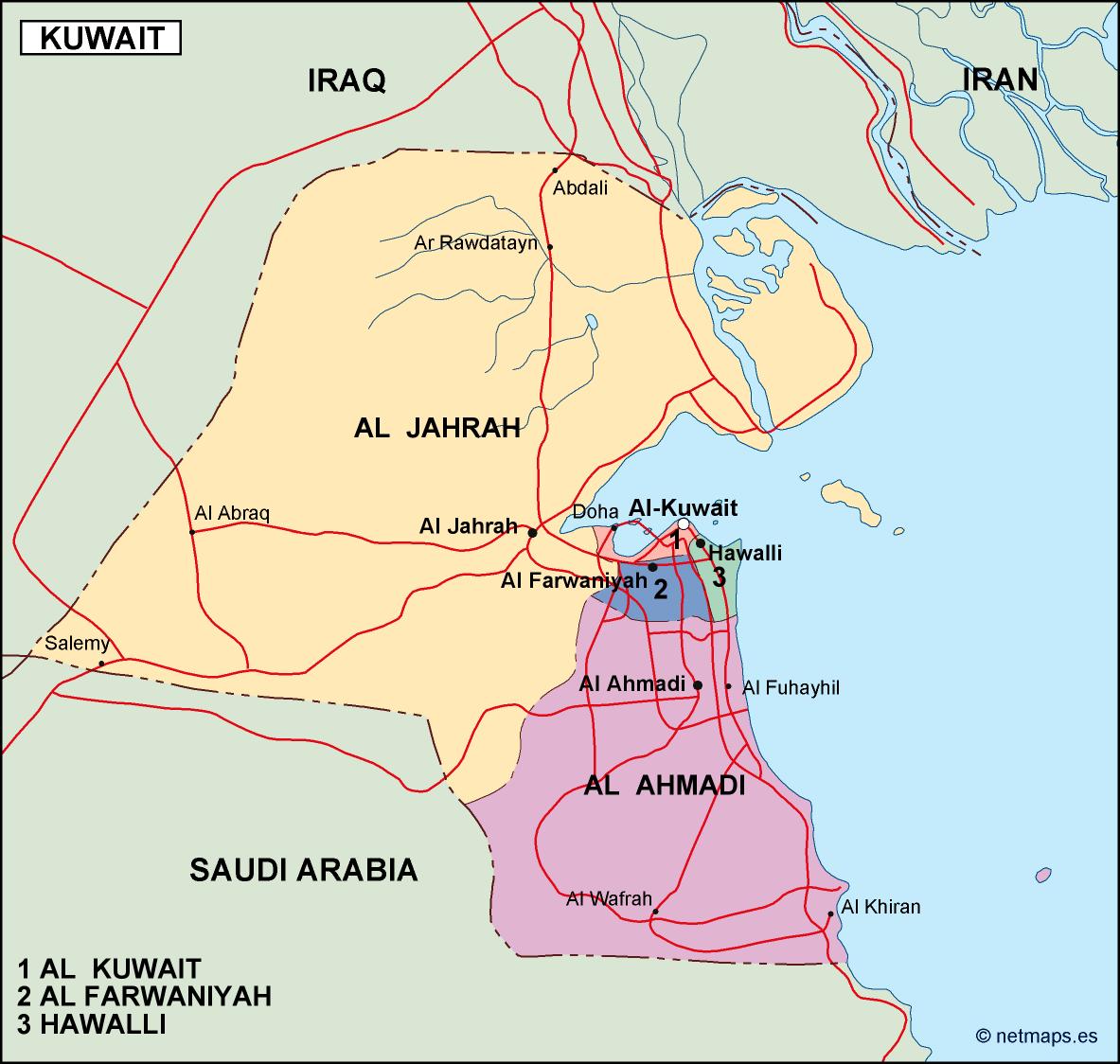 Kuwait political eps map vector