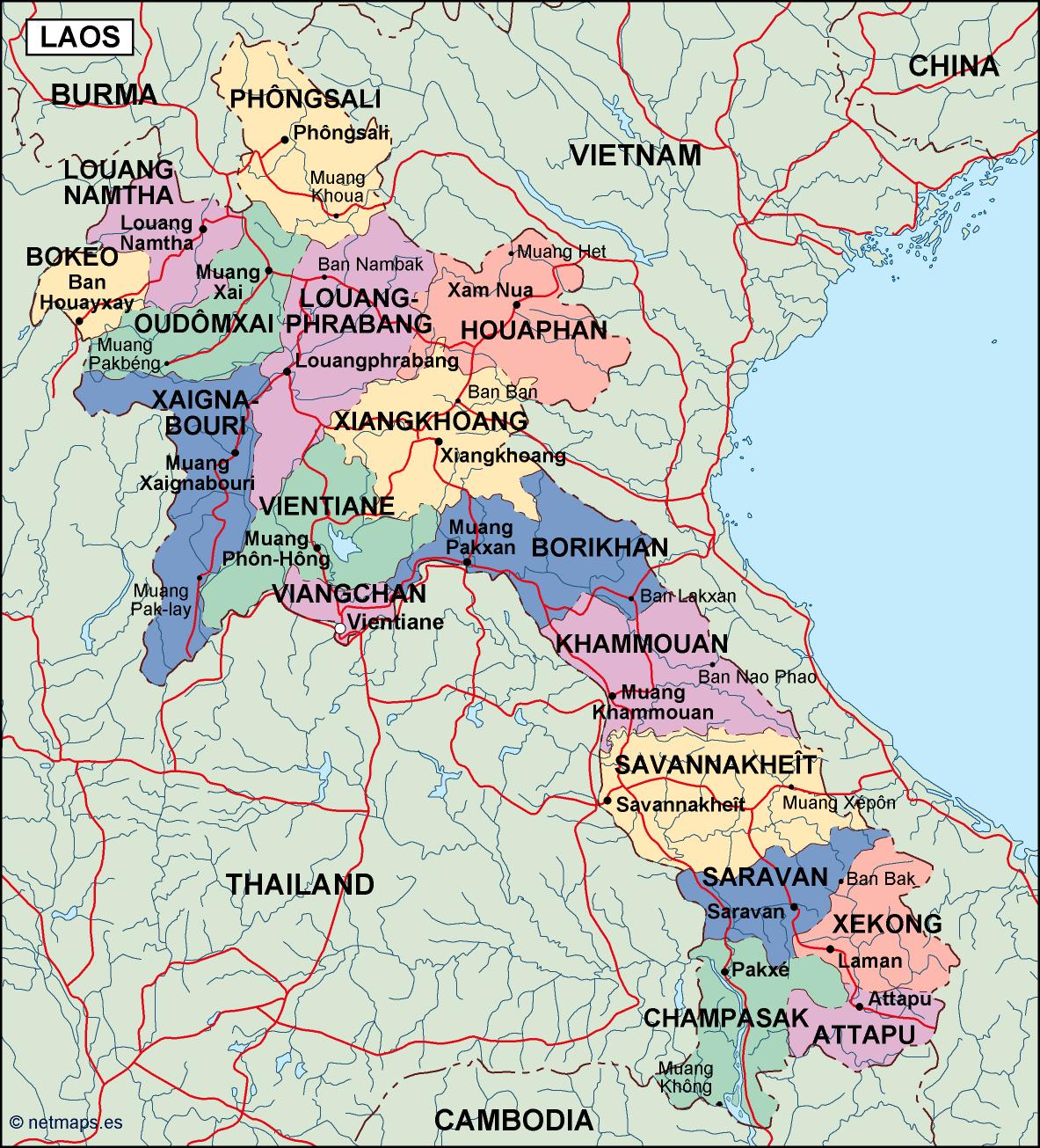 Laos political eps map vector