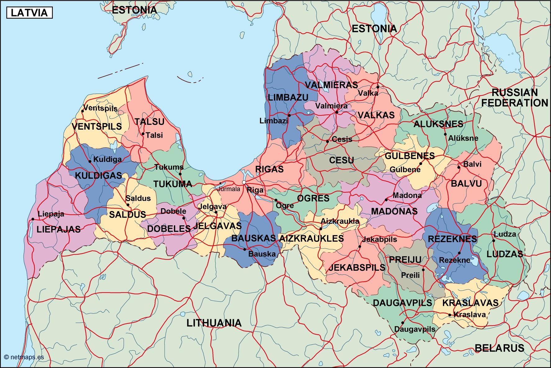 Latvia political eps map vector