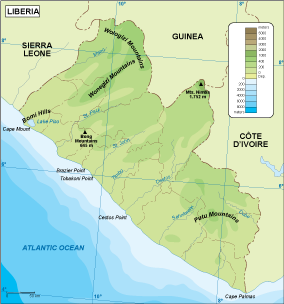 Liberia physical eps map vector