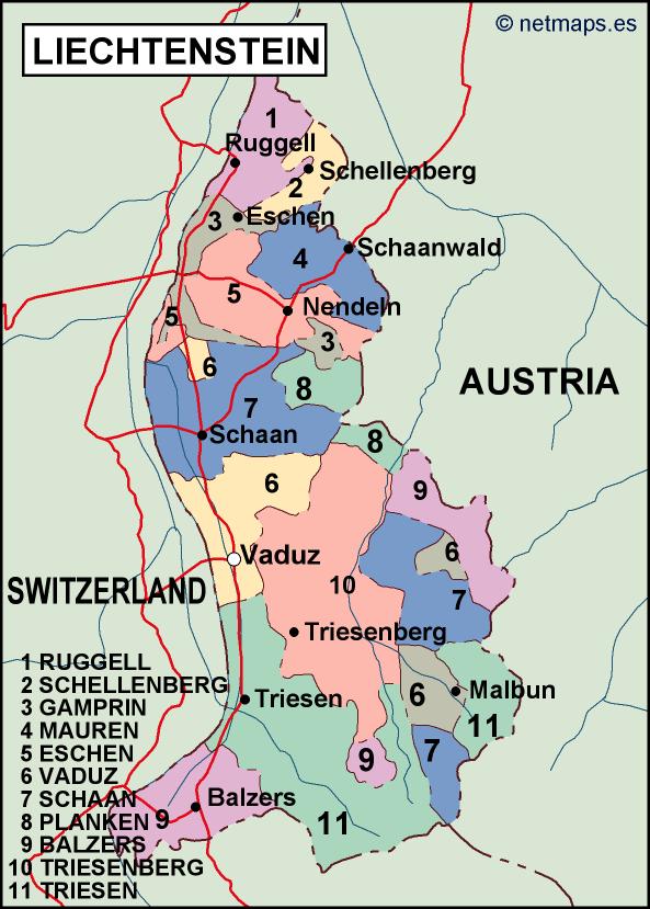 Liechtenstein political eps map vector