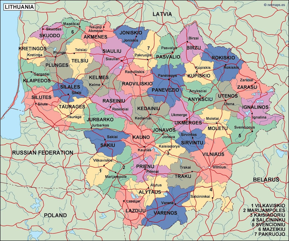 Lithuania political eps map vector