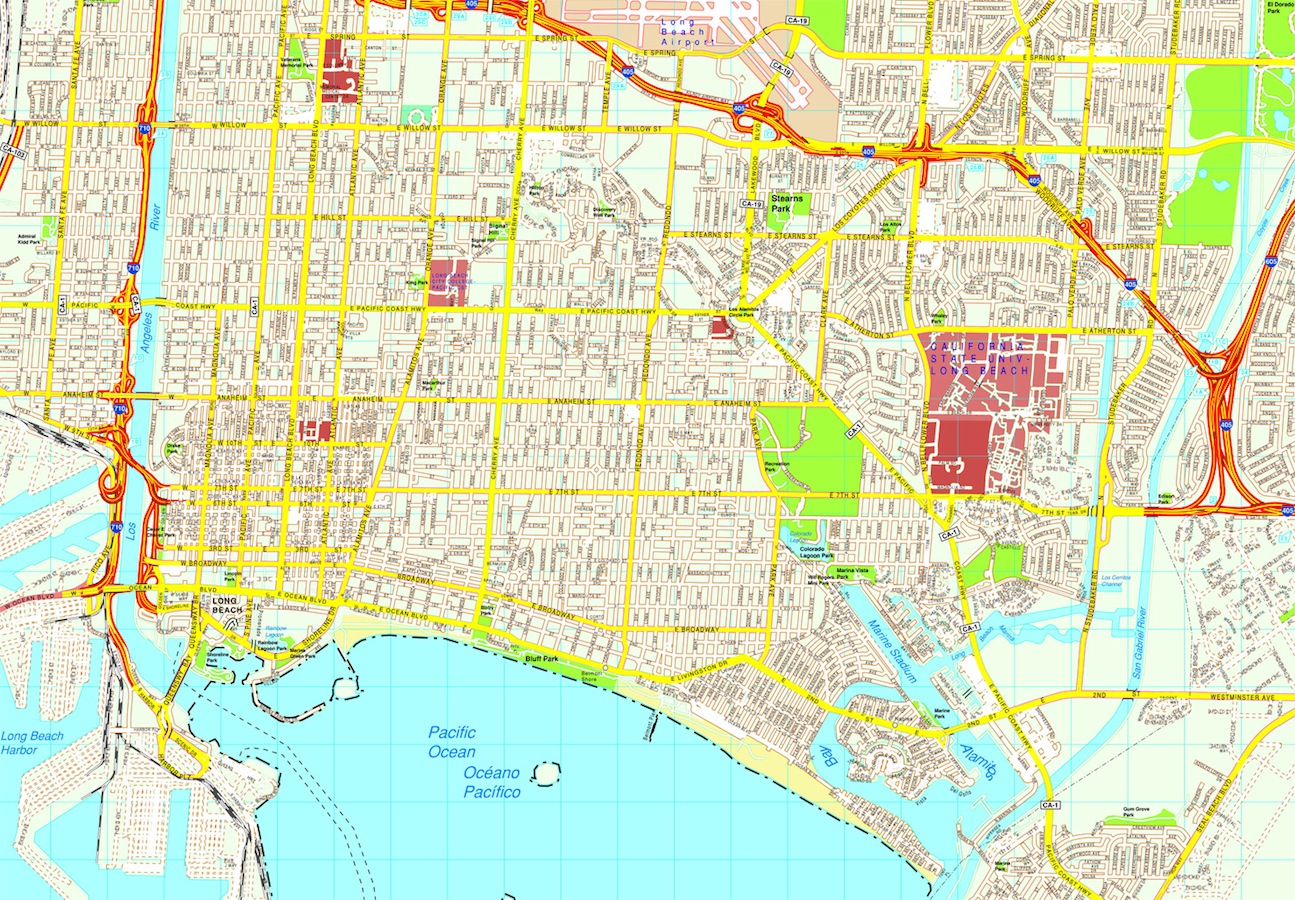 Long Beach eps map vector