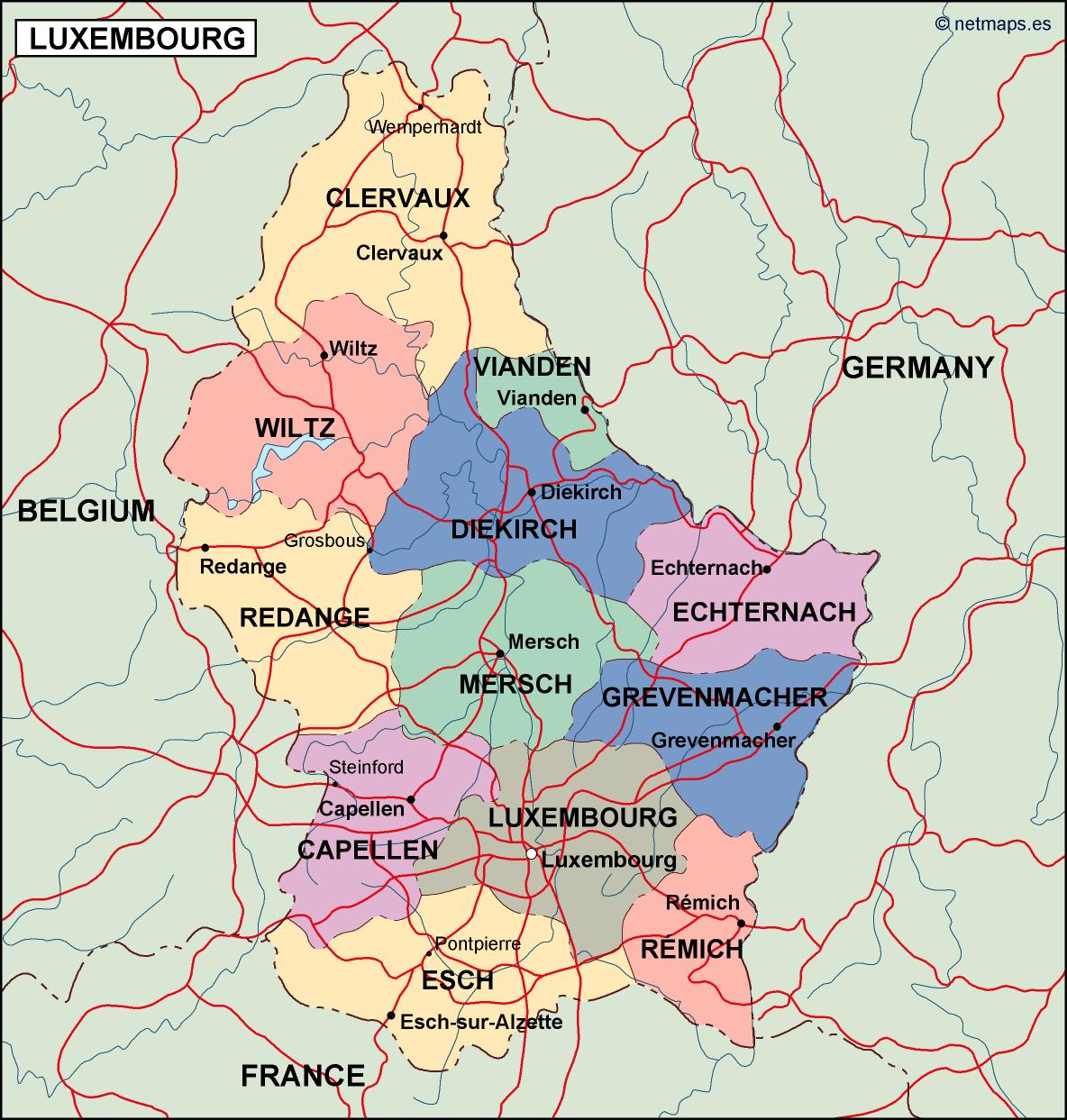 Luxembourg political eps map vector