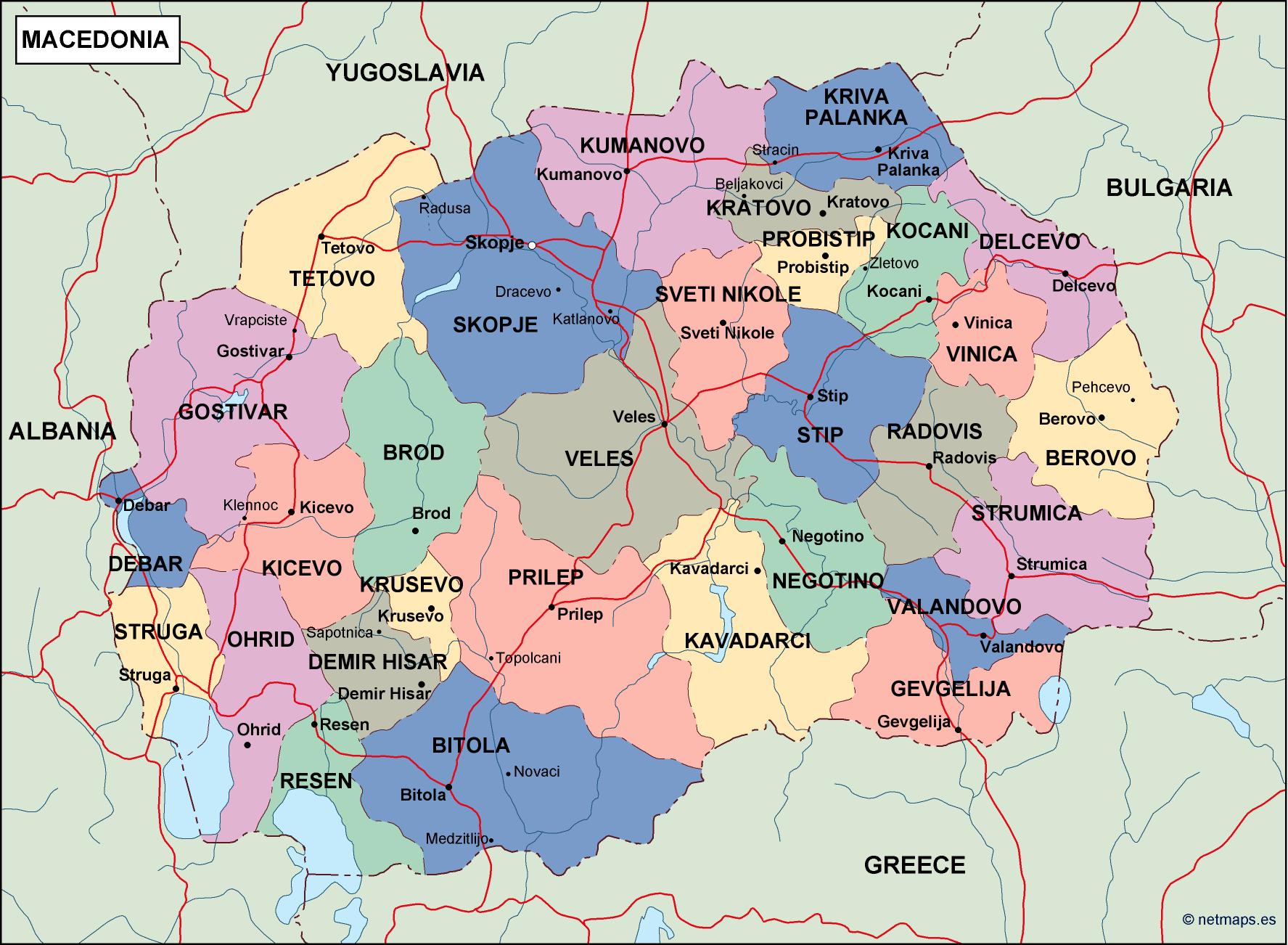 Macedonia political eps map vector