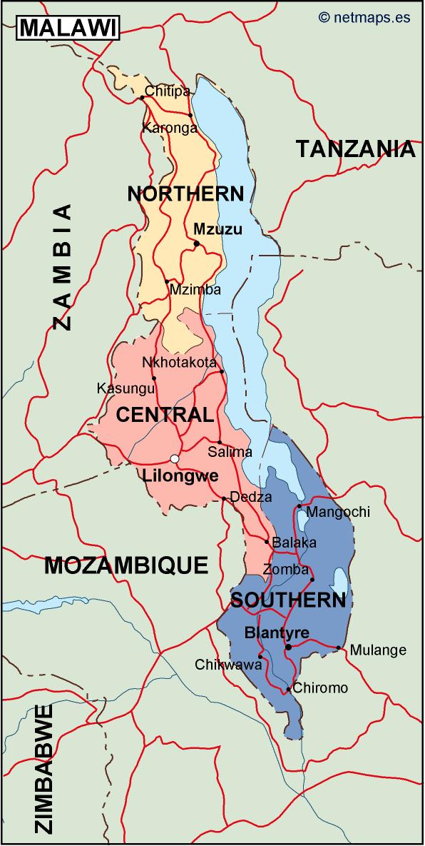 Malawi political eps map vector