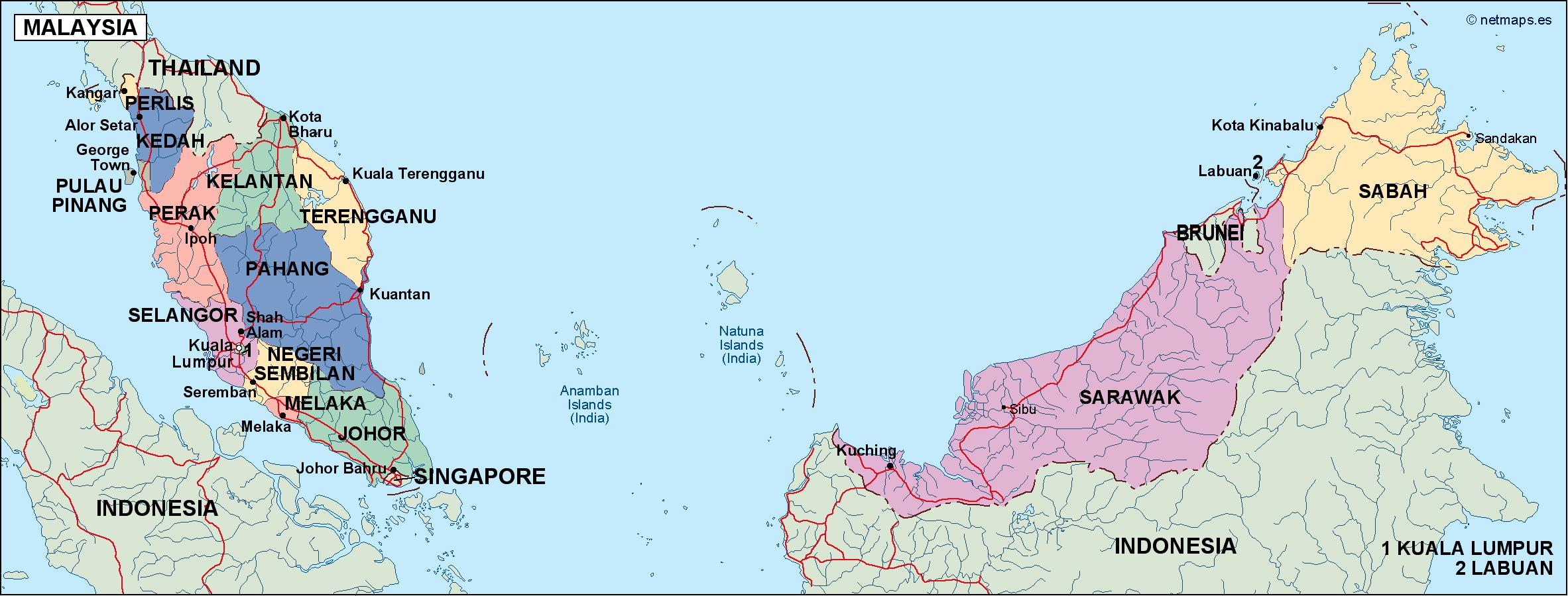 Malaysia political eps map vector